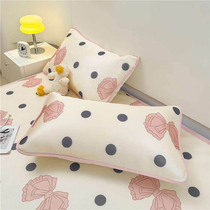 91家纺网 家纺一手货源 找家纺 喜居 2024新款碳光冰丝席冰丝凉席印花冰丝席三件套软凉席子 粉色心情