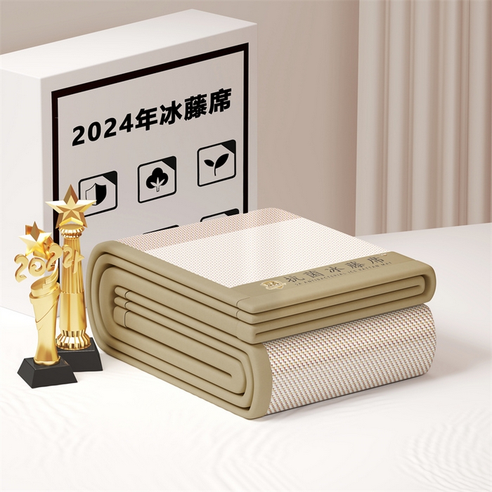 91家纺网 家纺一手货源 找家纺 鑫姿席业 2025新款渐变款亲肤舒适5A抗菌冰丝席 秋香驼（床席款）