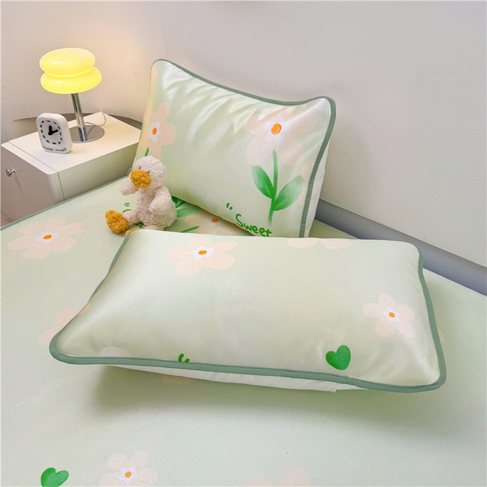 91家纺网 家纺一手货源 找家纺 喜居 2024新款碳光冰丝席冰丝凉席印花冰丝席三件套软凉席子 盛夏