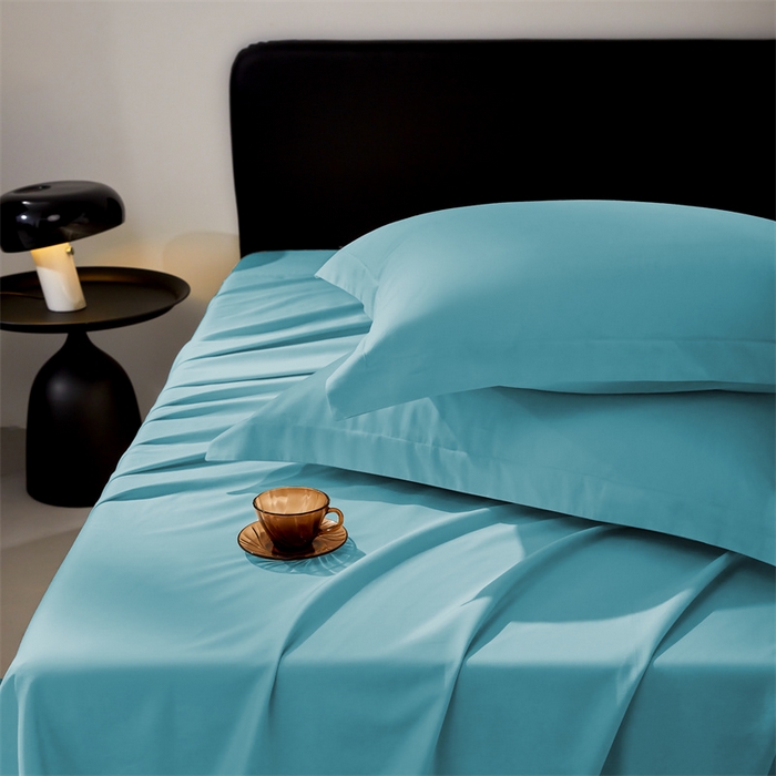 91家纺网 家纺一手货源 找家纺 秀色家纺 2025新款高端酒店纯色50支贡缎长绒棉床单单件纯棉全棉贡缎可裸睡单双人 莫奈-雾霾蓝