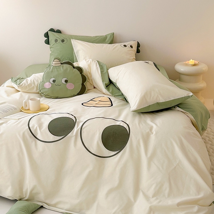 91家纺网 家纺一手货源 找家纺 （总）蜜柚 2024新款全棉水洗棉工艺贴布绣卡通四件套