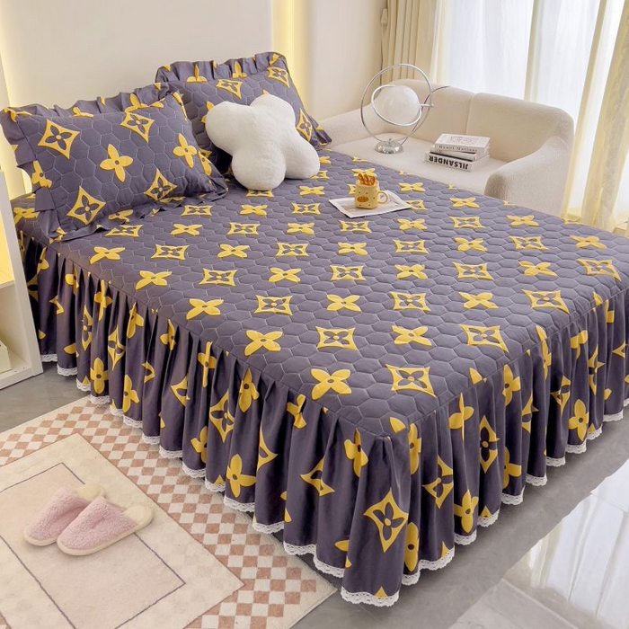 91家纺网 家纺一手货源 找家纺 情煊家纺 2024新款全棉亲肤夹棉纯色印花床裙单品系列-单床裙 轻奢范