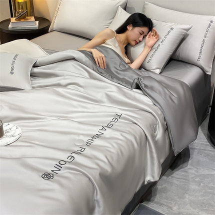 91家纺网 家纺一手货源 找家纺 （总）小久久（小九九） 2024新款水洗真丝刺绣双拼夏被四件套-山茶花