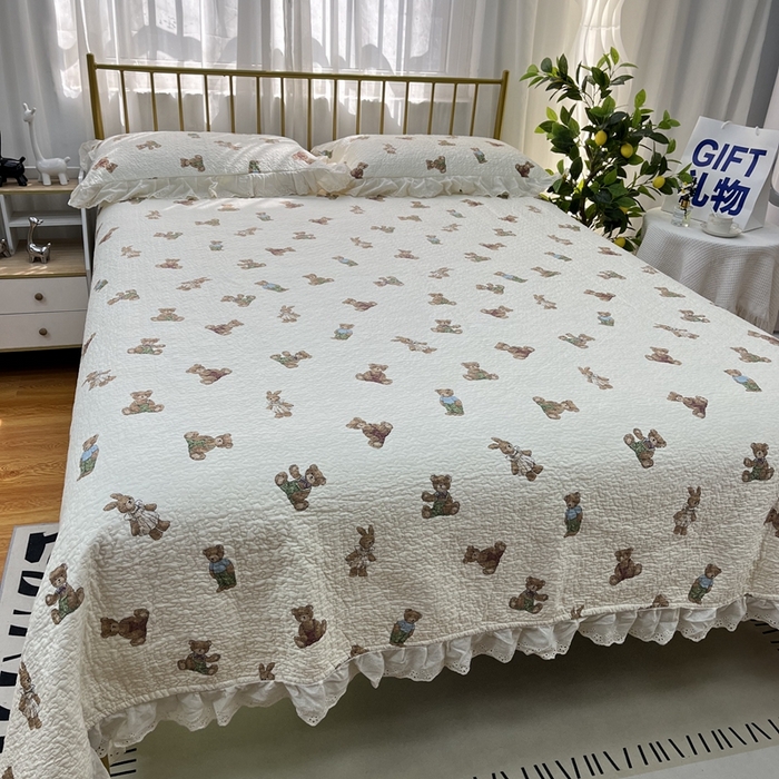 91家纺网 家纺一手货源 找家纺 暖居 2024新款被套床盖四件套 熊和兔子