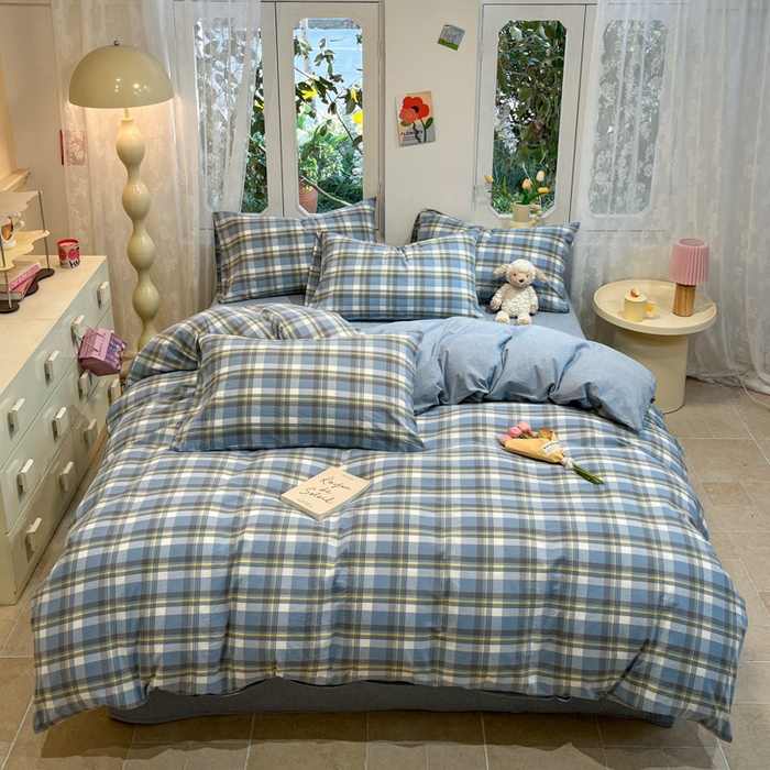 91家纺网 家纺一手货源 找家纺 喜居 2024新款全棉色织被套单被套纯棉被套全棉被套 简兮蓝