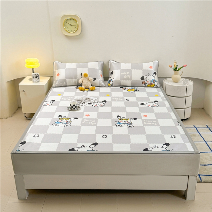 91家纺网 家纺一手货源 找家纺 喜居 2024新款碳光冰丝席冰丝凉席印花冰丝席三件套软凉席子 欢乐狗