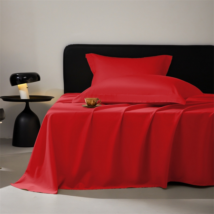 91家纺网 家纺一手货源 找家纺 秀色家纺 2025新款高端酒店纯色50支贡缎长绒棉床单单件纯棉全棉贡缎可裸睡单双人 莫奈-海棠红