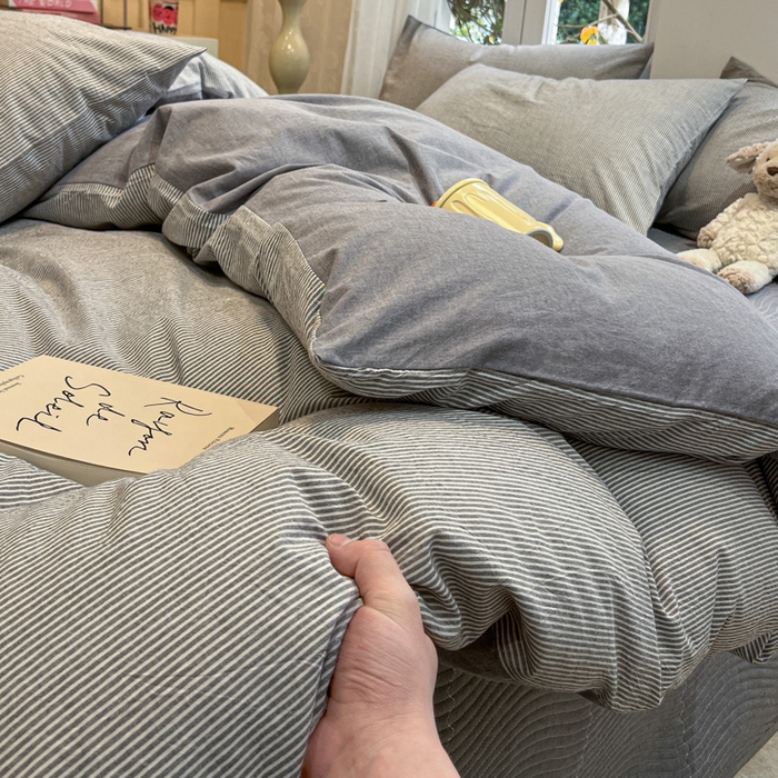 91家纺网 家纺一手货源 找家纺 喜居 2024新款全棉色织被套单被套纯棉被套全棉被套 小蜜条灰