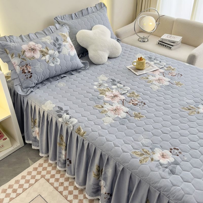 91家纺网 家纺一手货源 找家纺 情煊家纺 2024新款全棉亲肤夹棉纯色印花床裙单品系列-单床裙 茗香阁