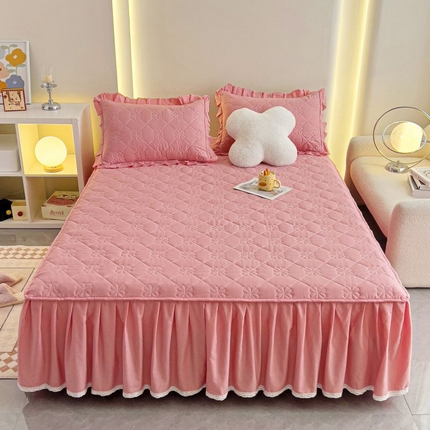 91家纺网 家纺一手货源 找家纺 （总）情煊家纺 2024新款全棉亲肤夹棉纯色印花床裙单品系列-单床裙