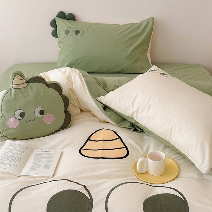 91家纺网 家纺一手货源 找家纺 （总）蜜柚 2024新款全棉水洗棉工艺贴布绣卡通四件套