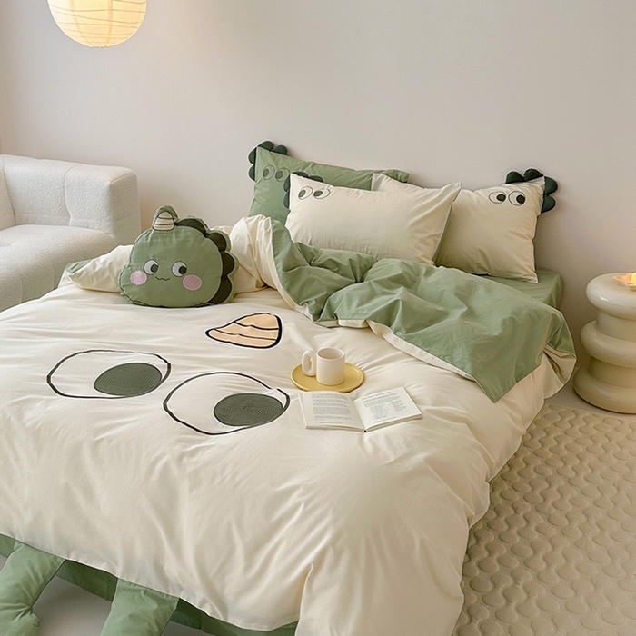 91家纺网 家纺一手货源 找家纺 （总）蜜柚 2024新款全棉水洗棉工艺贴布绣卡通四件套