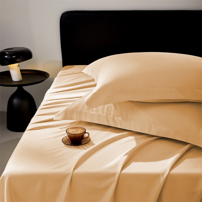 91家纺网 家纺一手货源 找家纺 秀色家纺 2025新款高端酒店纯色50支贡缎长绒棉床单单件纯棉全棉贡缎可裸睡单双人 莫奈-南瓜橘