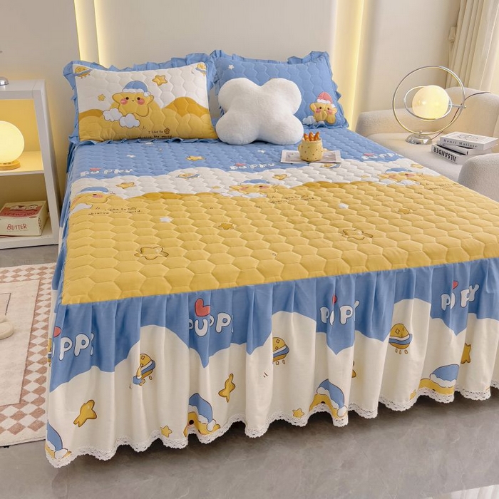 91家纺网 家纺一手货源 找家纺 情煊家纺 2024新款全棉亲肤夹棉纯色印花床裙单品系列-单床裙 甜星