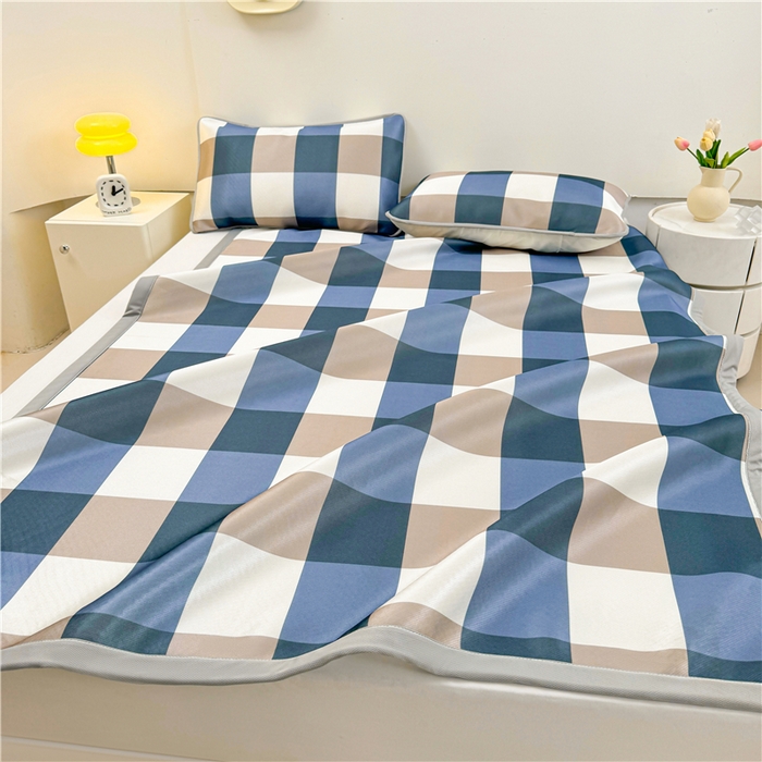 91家纺网 家纺一手货源 找家纺 喜居 2024新款碳光冰丝席冰丝凉席印花冰丝席三件套软凉席子 无印格调