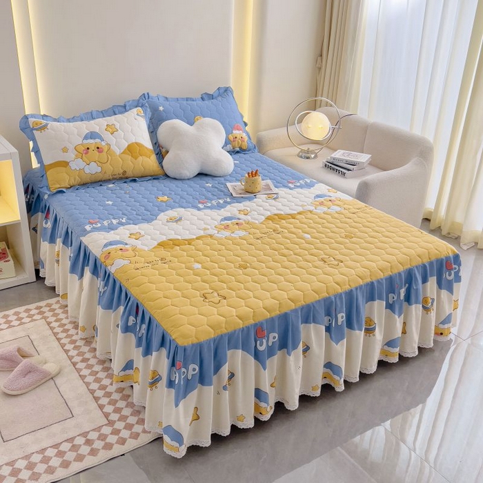 91家纺网 家纺一手货源 找家纺 情煊家纺 2024新款全棉亲肤夹棉纯色印花床裙单品系列-单床裙 甜星