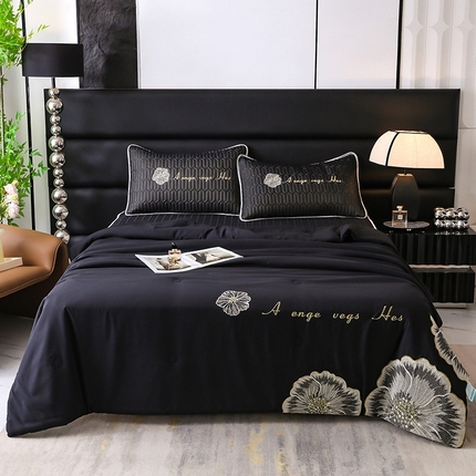你好美丽 2025新款凉感丝绣花0.6乳胶凉席夏被四件套-盛世年华 经典黑
