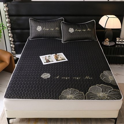 你好美丽 2025新款凉感丝绣花0.6乳胶凉席三件套-盛世年华 经典黑