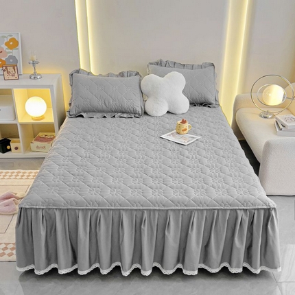 91家纺网 家纺一手货源 找家纺 情煊家纺 2024新款全棉亲肤夹棉纯色印花床裙单品系列-单床裙 绅士灰