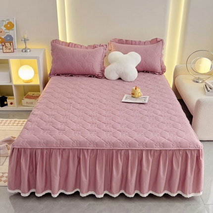 91家纺网 家纺一手货源 找家纺 （总）情煊家纺 2024新款全棉亲肤夹棉纯色印花床裙单品系列-单床裙