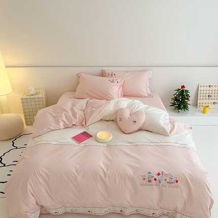 91家纺网 家纺一手货源 找家纺 （总）蜜柚 2024新款全棉水洗棉工艺贴布绣卡通四件套