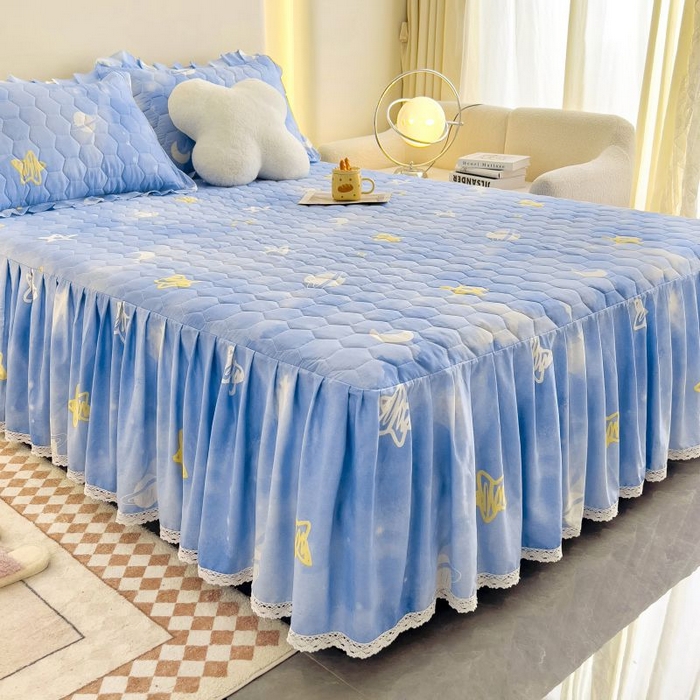 91家纺网 家纺一手货源 找家纺 情煊家纺 2024新款全棉亲肤夹棉纯色印花床裙单品系列-单床裙 星空