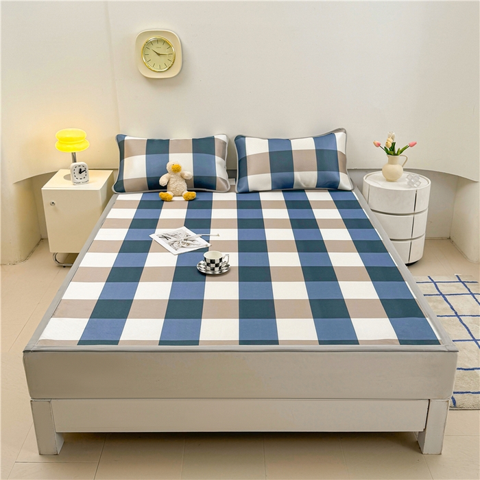 91家纺网 家纺一手货源 找家纺 喜居 2024新款碳光冰丝席冰丝凉席印花冰丝席三件套软凉席子 无印格调