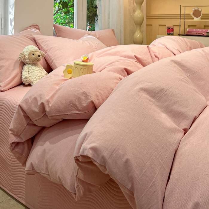 91家纺网 家纺一手货源 找家纺 喜居 2024新款全棉色织被套单被套纯棉被套全棉被套 小千鸟粉