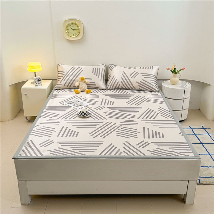 91家纺网 家纺一手货源 找家纺 喜居 2024新款碳光冰丝席冰丝凉席印花冰丝席三件套软凉席子 简约生活