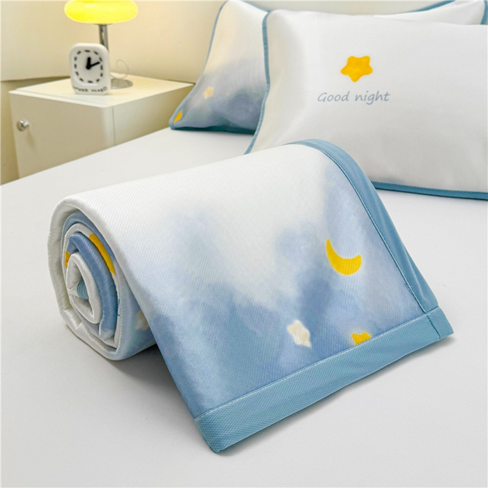 91家纺网 家纺一手货源 找家纺 喜居 2024新款碳光冰丝席冰丝凉席印花冰丝席三件套软凉席子 星河