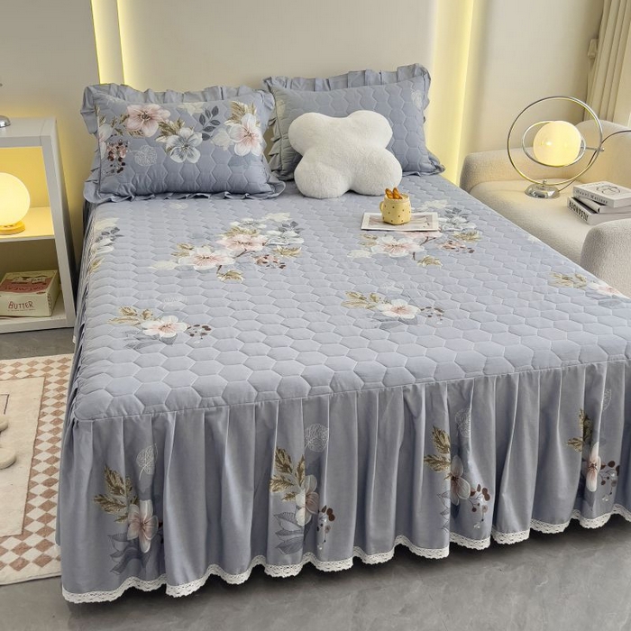 91家纺网 家纺一手货源 找家纺 情煊家纺 2024新款全棉亲肤夹棉纯色印花床裙单品系列-单床裙 茗香阁