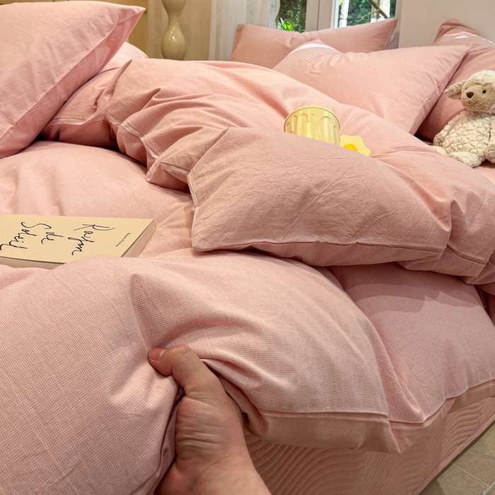 91家纺网 家纺一手货源 找家纺 喜居 2024新款全棉色织被套单被套纯棉被套全棉被套 小千鸟粉