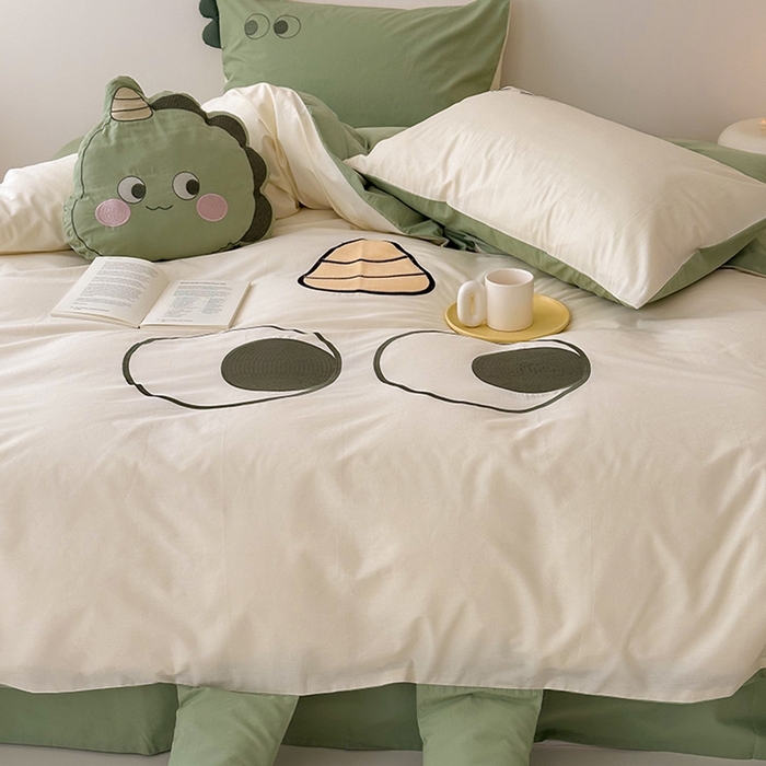 91家纺网 家纺一手货源 找家纺 （总）蜜柚 2024新款全棉水洗棉工艺贴布绣卡通四件套