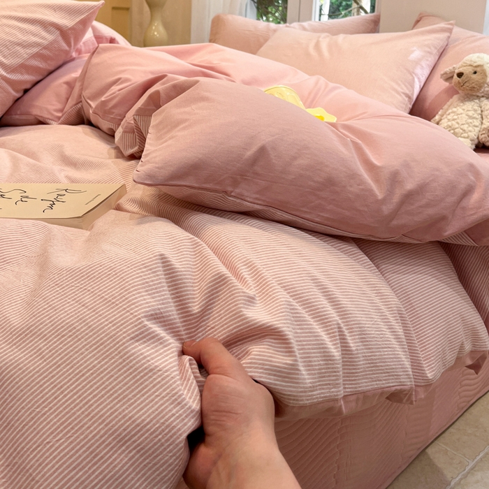 91家纺网 家纺一手货源 找家纺 喜居 2024新款全棉色织被套单被套纯棉被套全棉被套 小蜜条粉