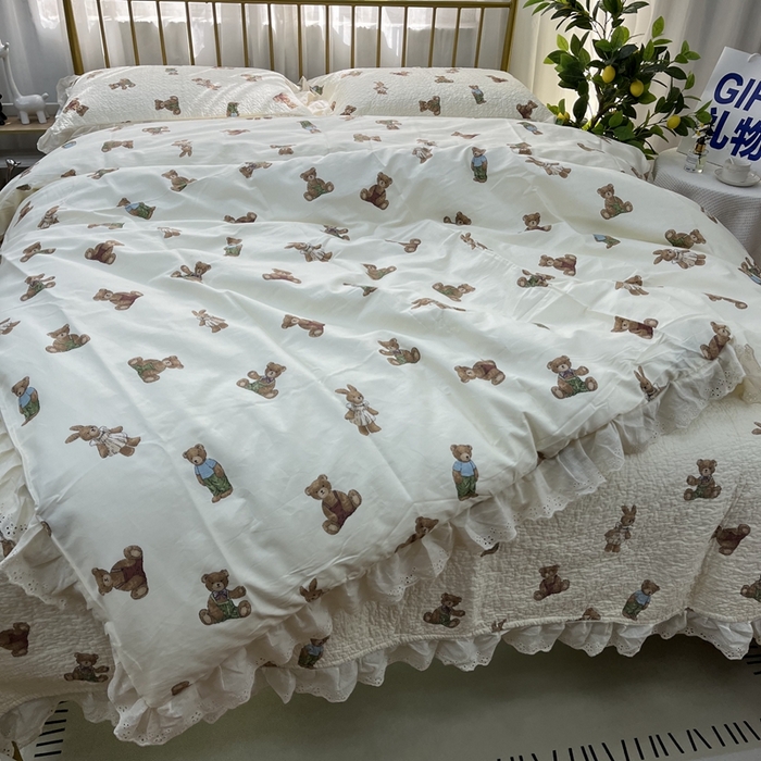 91家纺网 家纺一手货源 找家纺 暖居 2024新款被套床盖四件套 熊和兔子