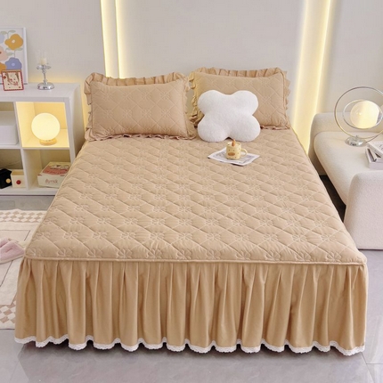 91家纺网 家纺一手货源 找家纺 （总）情煊家纺 2024新款全棉亲肤夹棉纯色印花床裙单品系列-单床裙