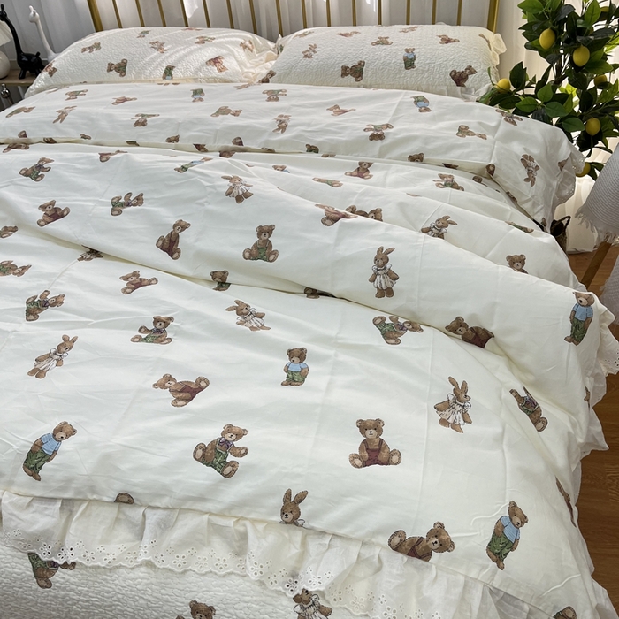 91家纺网 家纺一手货源 找家纺 暖居 2024新款被套床盖四件套 熊和兔子