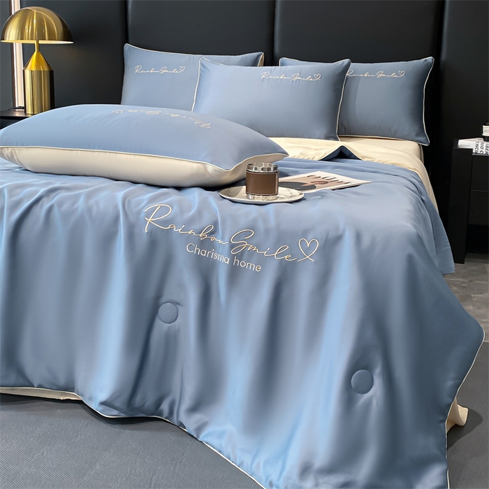 91家纺网 家纺一手货源 找家纺 （总）小久久（小九九） 2024新款水洗真丝刺绣双拼夏被四件套-心恋