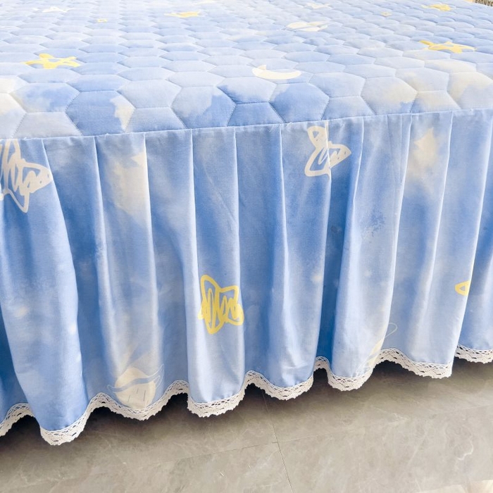 91家纺网 家纺一手货源 找家纺 情煊家纺 2024新款全棉亲肤夹棉纯色印花床裙单品系列-单床裙 星空