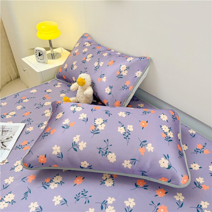 91家纺网 家纺一手货源 找家纺 喜居 2024新款碳光冰丝席冰丝凉席印花冰丝席三件套软凉席子 蔷薇花