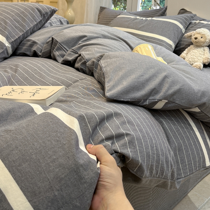 91家纺网 家纺一手货源 找家纺 喜居 2024新款全棉色织被套单被套纯棉被套全棉被套 光阴灰