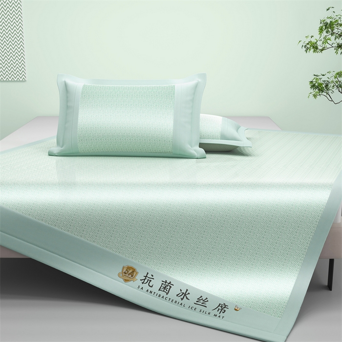 91家纺网 家纺一手货源 找家纺 鑫姿席业 2025新款亲肤舒适5A抗菌冰丝席 云水绿（床席款）