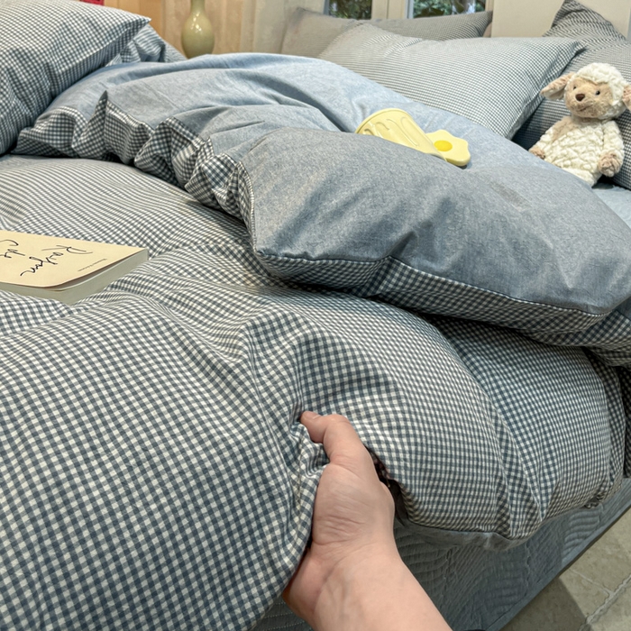 91家纺网 家纺一手货源 找家纺 喜居 2024新款全棉色织被套单被套纯棉被套全棉被套 小小格蓝