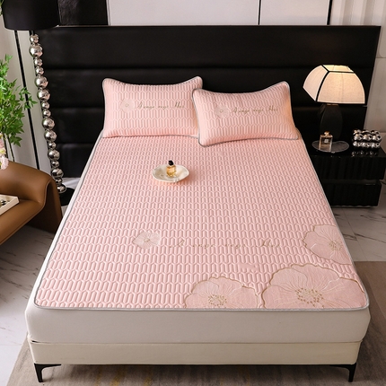 你好美丽 2025新款凉感丝绣花0.6乳胶凉席三件套-盛世年华 粉玉