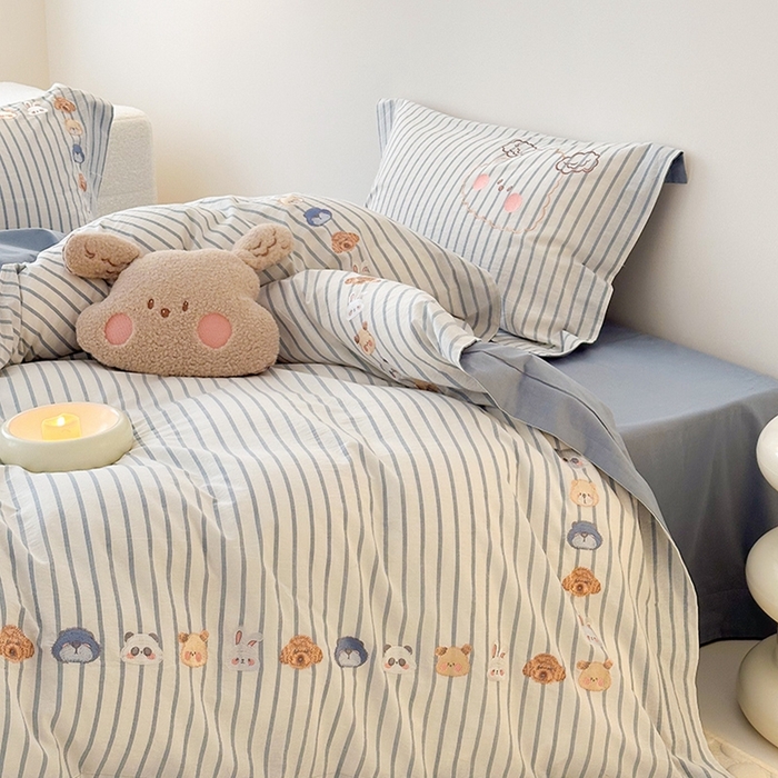 91家纺网 家纺一手货源 找家纺 （总）蜜柚 2024新款全棉水洗棉工艺贴布绣卡通四件套