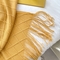 91家纺网 家纺一手货源 找家纺 朴尔家纺-毛巾被 2024新款菱形格条纹流苏手工针织毯 杏黄色