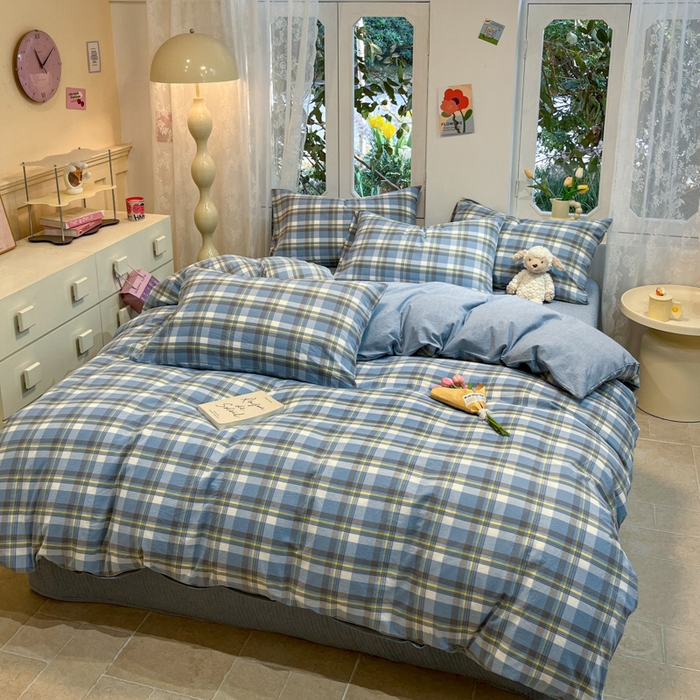 91家纺网 家纺一手货源 找家纺 喜居 2024新款全棉色织被套单被套纯棉被套全棉被套 简兮蓝