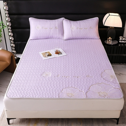 你好美丽 2025新款凉感丝绣花0.6乳胶凉席三件套-盛世年华 雪青