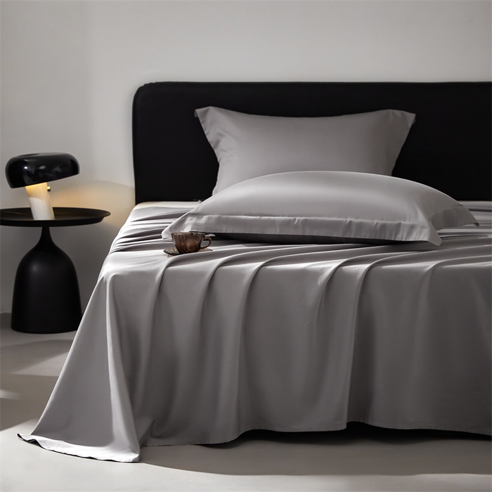 91家纺网 家纺一手货源 找家纺 秀色家纺 2025新款高端酒店纯色50支贡缎长绒棉床单单件纯棉全棉贡缎可裸睡单双人 莫奈-典雅灰