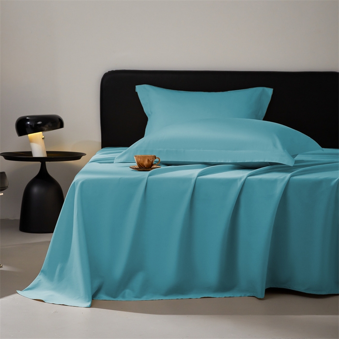 91家纺网 家纺一手货源 找家纺 秀色家纺 2025新款高端酒店纯色50支贡缎长绒棉床单单件纯棉全棉贡缎可裸睡单双人 莫奈-雾霾蓝
